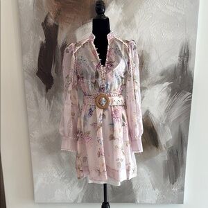 Zimmermann Floral Long Sleeve Dress - Pink and Cream